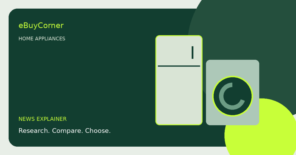Reading appliance energy labels before a sale — original editorial illustration